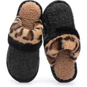 🆕Women's Leopard Cozy Comfy Memory Foam Slippers Slip-On Indoor House Shoes